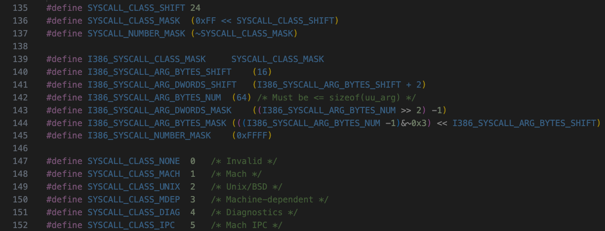syscall header snippet