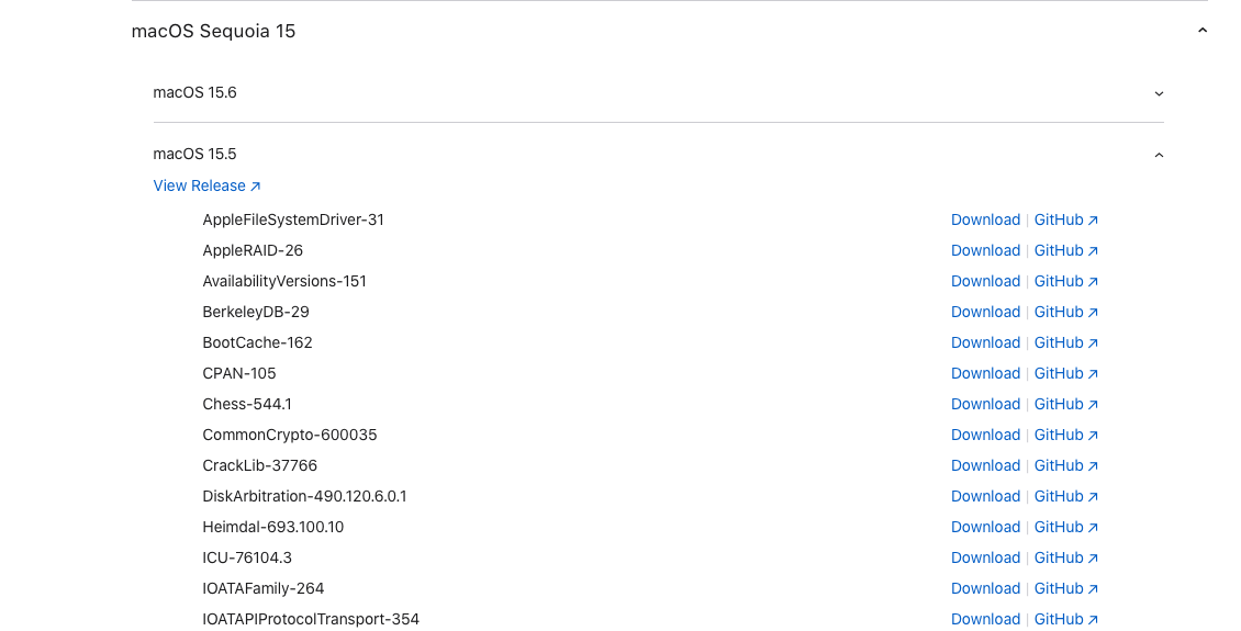 macOS XNU release page